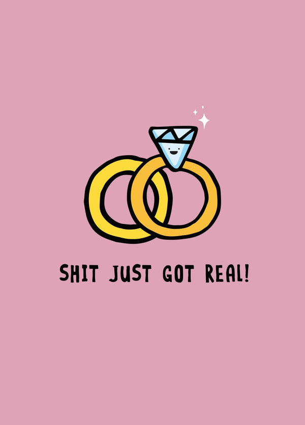 Rings Shit Just Got Real Wedding Card