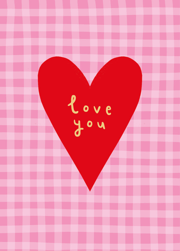Love You Gingham Heart Valentine's Card