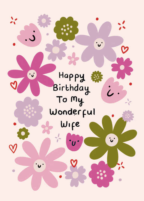 Wonderful Wife Funky Floral Birthday Card