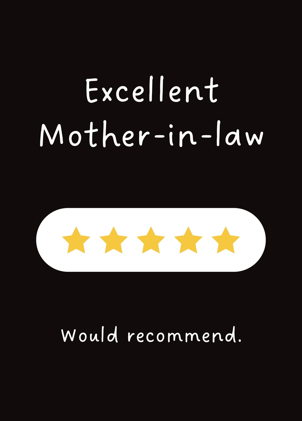 Funny Mother-in-Law Card - Excellent Would Recommend