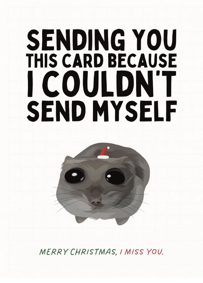 Funny Long Distance Christmas Card - Sad Hamster - I Miss You