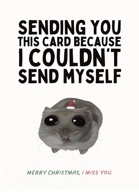 Funny Long Distance Christmas Card - Sad Hamster - I Miss You