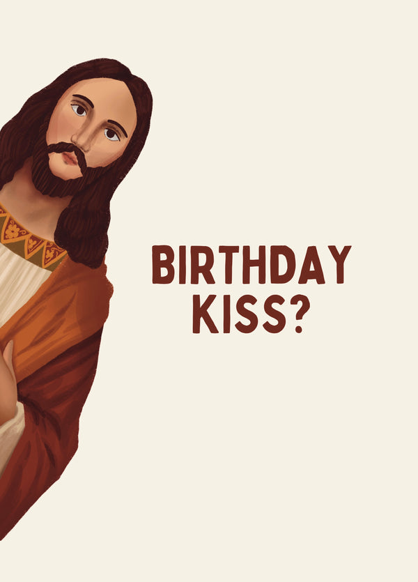 Birthday Kiss? Peeking Jesus Christmas Card