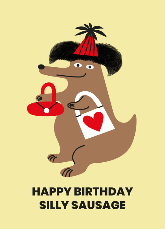 Funny Sausage Dog Birthday Card – Happy Birthday Silly Sausage – Cute Dachshund Card For Friend