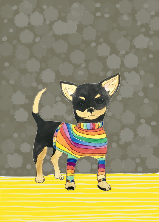 Chihuahua In A Rainbow Jumper Card