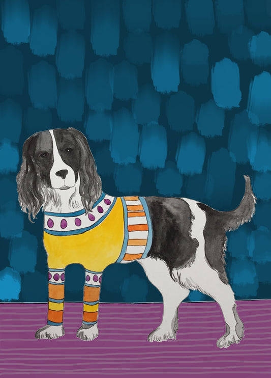 Spaniel In A Stripy Jumper Card