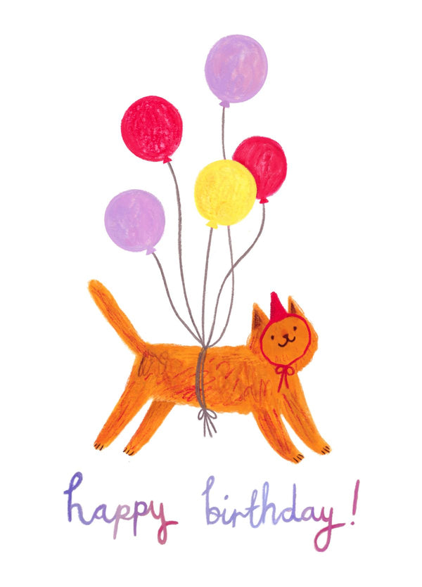 Balloon Cat Birthday Card