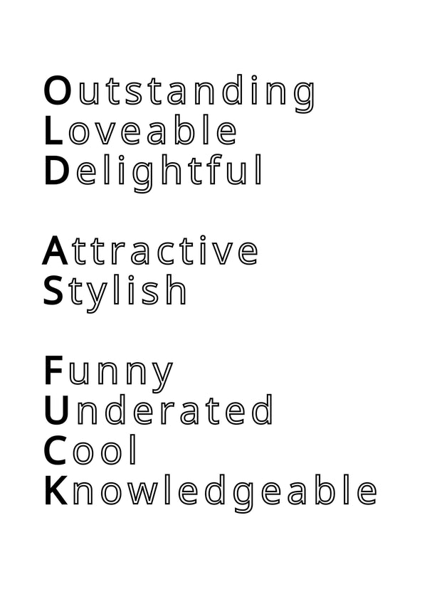 Acrostic Old As Card