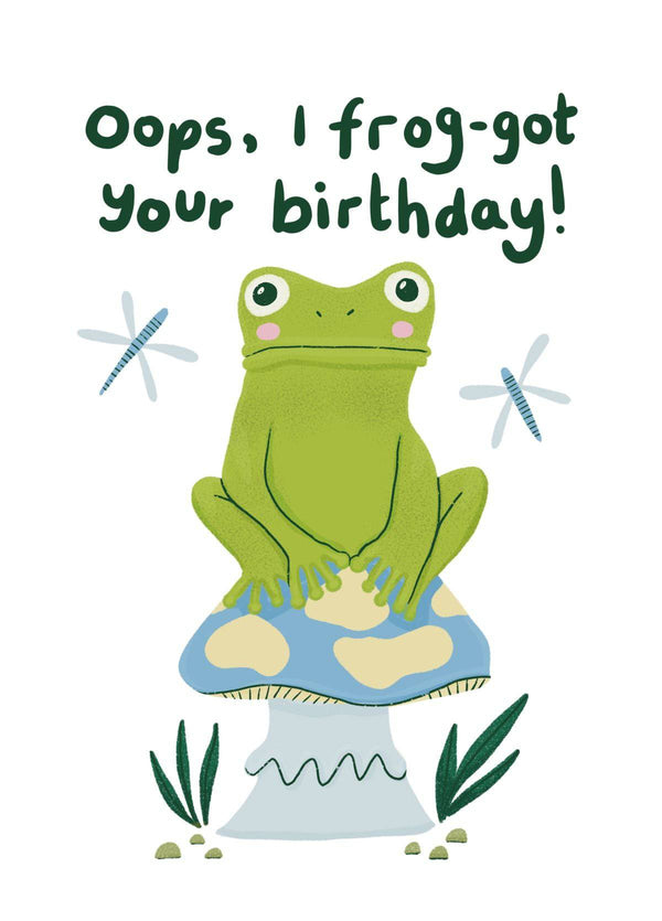 Oops, I Frog-got Belated Birthday Frog And Mushroom Card