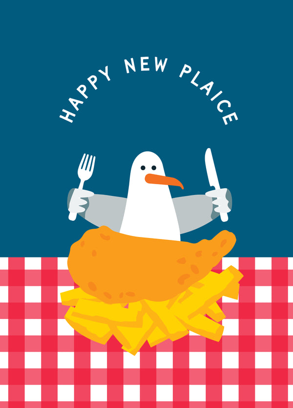 Happy New Plaice Funny Fish Pun Housewarming Card