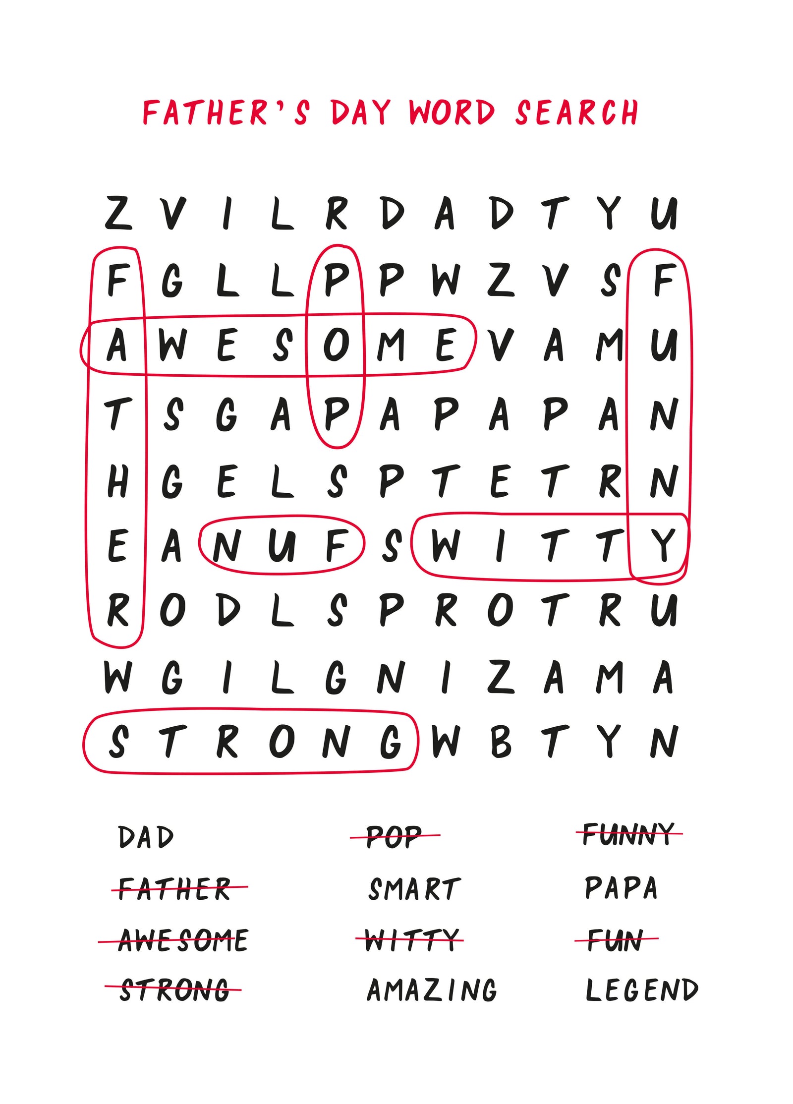Father's Day Word Search Card