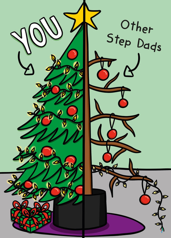Christmas Tree Divide Step Dad Card