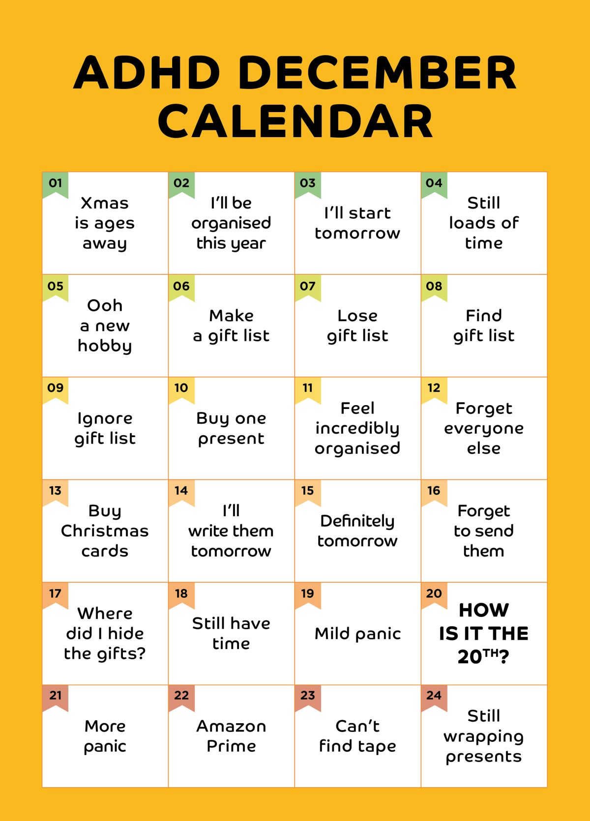 ADHD December Calendar - Funny Christmas Card