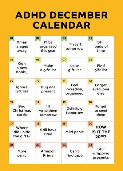 ADHD December Calendar - Funny Christmas Card