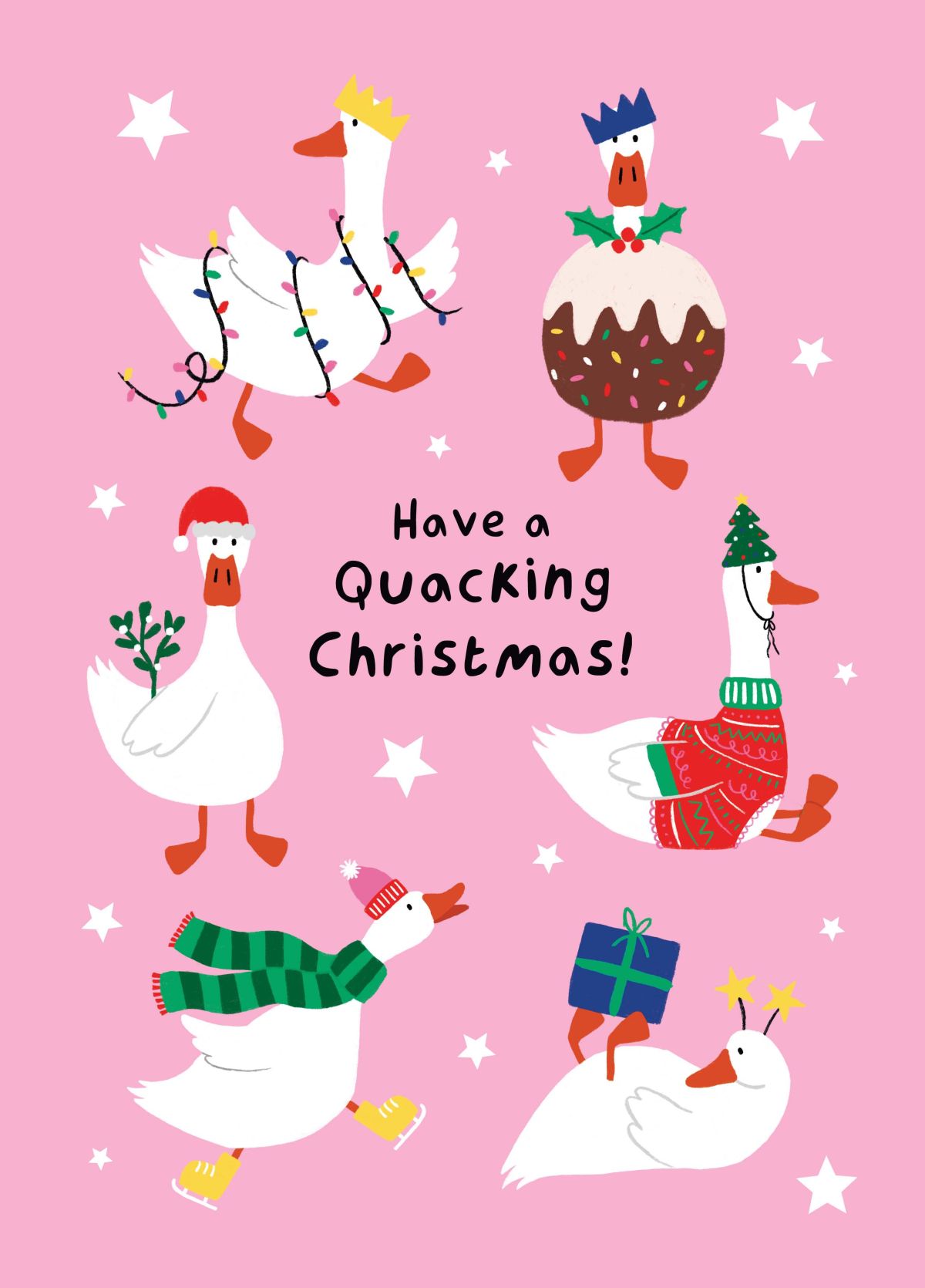 Quacking Christmas Pink Geese Card