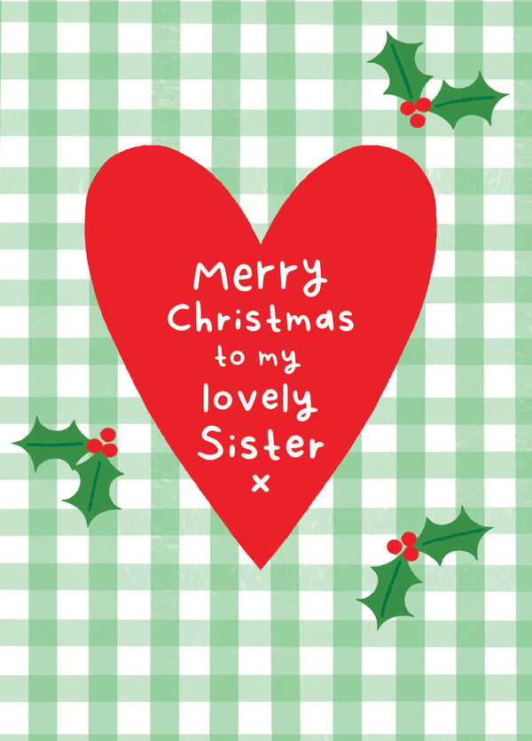 Lovely Sister Gingham Christmas Card