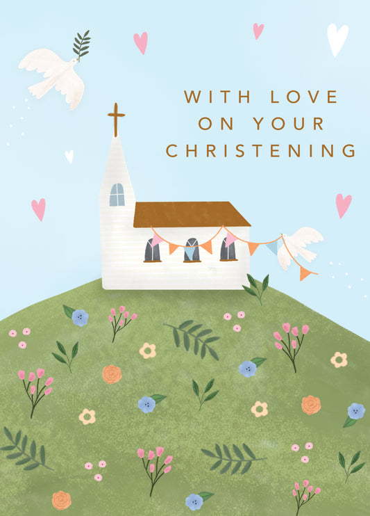 With Love Church Doves Christening Card