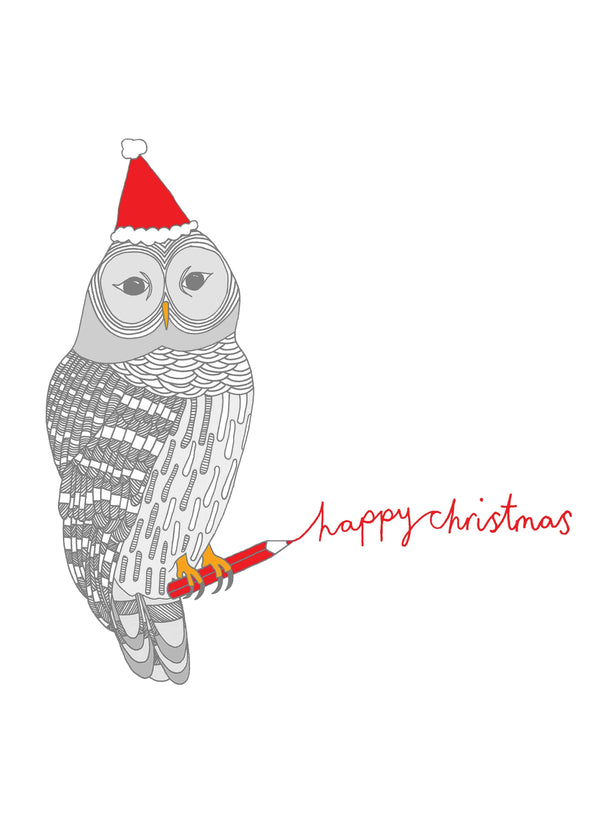 'Happy Christmas' Illustrated Owl Christmas Card