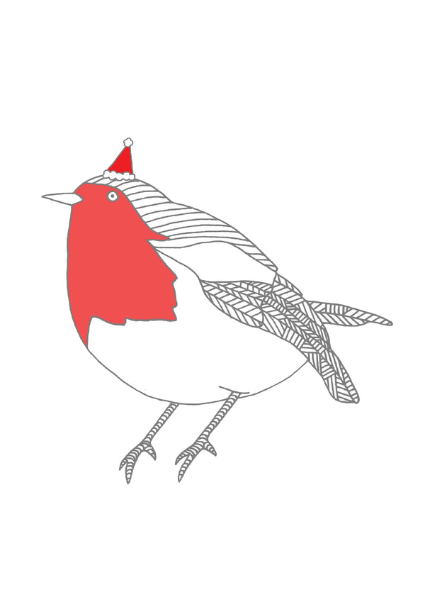 Robin In A Santa Hat Christmas Card