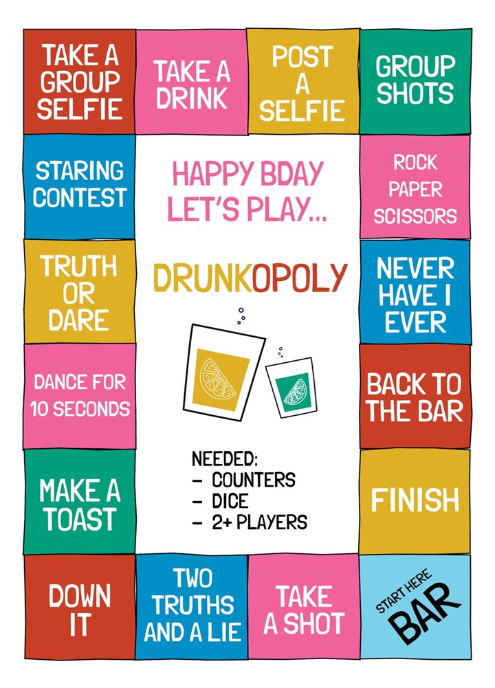 Interactive Birthday Game Card - Drunkopoly