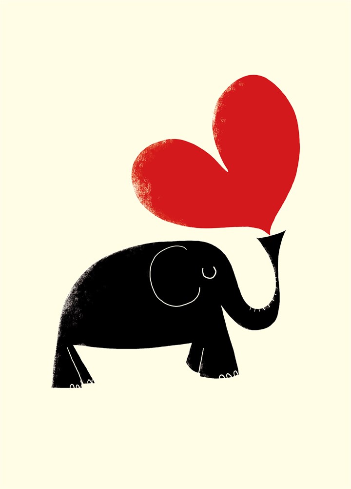 Elephant And Heart Card