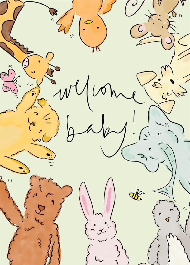 Cute New Baby Card With Baby Animals