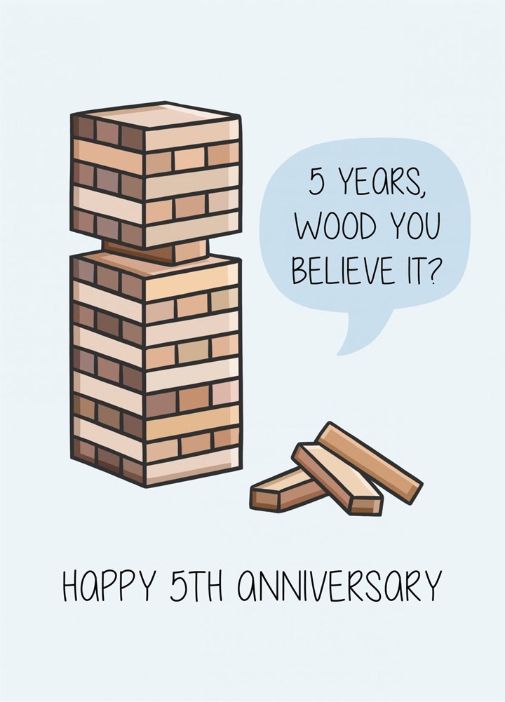 Happy 5th Anniversary Card Wood Card