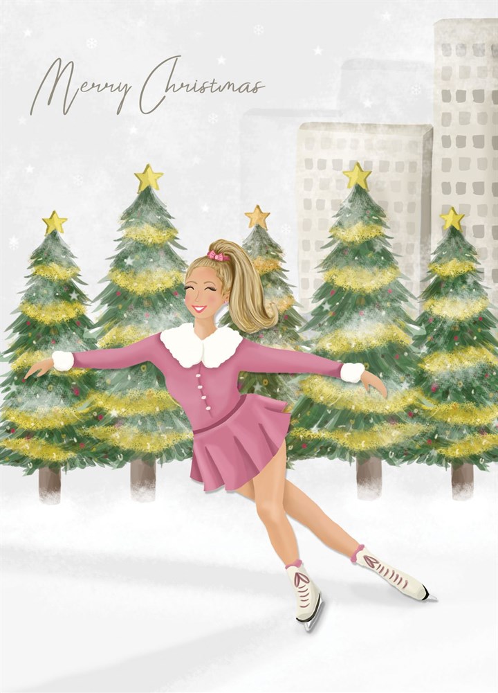 Ice Skater In NYC Christmas Card