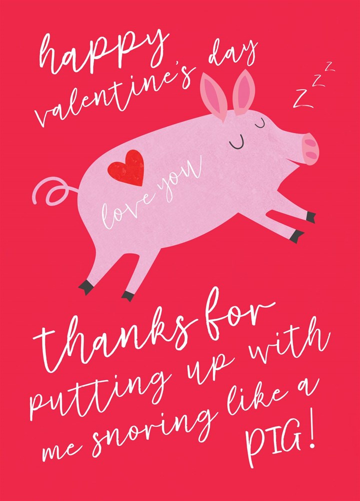 Happy Valentine's Day Snoring Pig Card