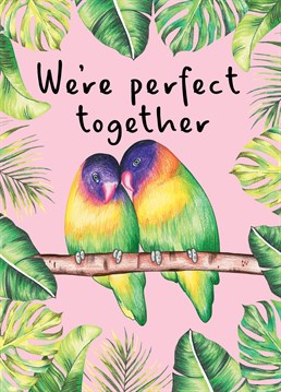 Send this cute illustrated tropical lovebird card to your loved one to celebrate your Anniversary, Valentine's Day or just to make them smile!