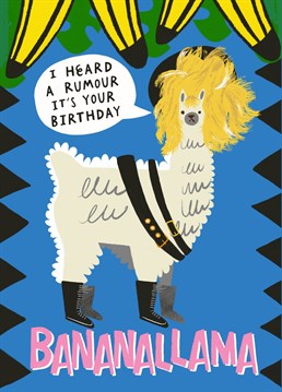 Wish the 1980s pop lover in your life a very Happy Birthday with this bold, bright and fun (boy three) Banana Llama illustration card! Design by Aimee Stevens Design