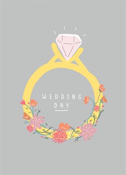 Say congrats with this pretty illustrated ring Wedding card