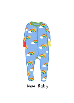 This rainbow babygrow theme card is perfect for anyone expecting.