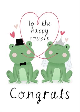 A funny wedding card featuring an illustration of two frogs in love. Perfect for sending to the happy couple on their day. Illustrated by Chloe Fae Designs.