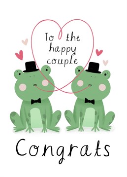 A fun frog wedding card to send to the happy couple on their wedding day! Illustrated by Chloe Fae Designs.