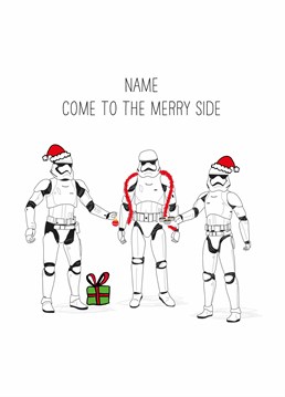 Use the force this Christmas you shall, merry as a Stormtrooper you will be! Personalised design by Scribbler.