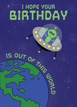 Send a child you know this cartoon-style alien Birthday card to let them know you hope their birthday is out of this world. Designed by Cupsie's Creations.