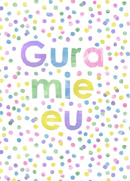 Designed by crumpetsandcrabsticks - This cute, simple, gender neutral confetti design is your new go to 'Thank you' card for a Manx Gaelic speaking group. Pronounced Gurra my oo.     PLEASE NOTE a 'Gura mie ayd' version is also available for when thanking only one person.