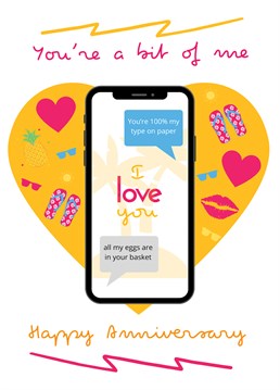 Send this Love Island themed card for your anniversary.