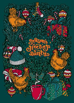 Wishing them a clucking good one! Send your favourite Aunty this thought-fowl Season's greeting designed by Genealityart