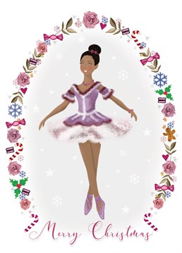 Pretty Purple Ballerina Christmas Card with festive border.