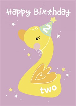 Wish a special little girl a happy 2nd birthday with this adorable age 2 duckling card. .