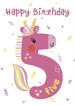Send magical birthday wishes to a special 5 year old with this Unicorn age 5 card. .