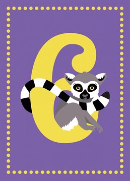 This cute lemur is here to wish both boys and girls a Happy 6th Birthday! This bright and colourful card is age 6 in a range of kids age cards designed by Jessiemaeve Studio.