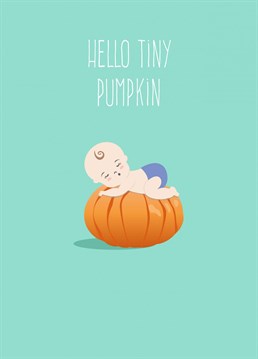 The perfect card for a new Autumn baby. This cute illustration by Jessiemaeve Studio features a tiny baby asleep on a pumpkin.