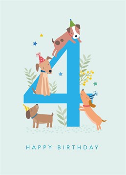 Wish your cheeky little puppy a happy 4th birthday with this cute card.