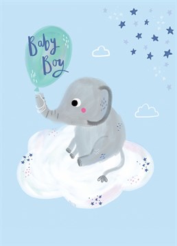 Say welcome to the new baby boy with this sweet elephant sitting on a fluffy cloud! Perfect for the newest arrival.