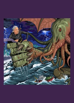 Sir David Attenborough battling the dark lord, Cthulhu during the filming of Blue Planet, as requested by Jim Taylor. Brilliant Jim'll Paint It design by Lesser Spotted Images.