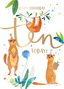 Wish an animal loving 10 year old a very Happy Birthday with this cute and cuddly Ling Design card.