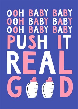 Due date? Send some Salt n Peppa style words of encouragement with this funny new baby card by Lucy Maggie.